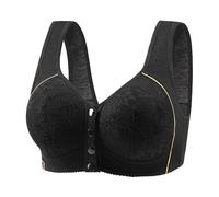 White Lace Bra Side Support Bras for Women UK New Front Buckle Large Size Middle And Elderly Printing Vest Type Wide Straps Underwear Ladies Without Ring Womens Bras 42C Long Line Bras for (Black, 42)