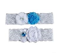 White Lace Bridal Garter 2pc Set with Chiffon Flowers