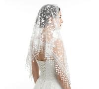 White Lace Catholic Veils, Triangle Lace Chapel Mantilla Veil Bridal Veil Women Embroidered Chapel Veil Head Covering Floral Headwrap for Wedding Bridesmaid