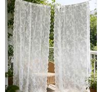White Lace Curtains for Windows, Floral Embroidered Net Curtains, 75*200cm