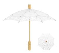 White Lace Embroidery Wedding Parasol Bride Prop with Wooden Handle | Cotton Cloth, Metal Frame, Vintage Elegant Retro Style, Stage Prop for Ceremony and Photos