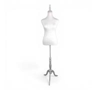 White Lace Female Mannequin Torso with Adjustable Tripod Stand, Pinnable Dress Form, 130-180cm Height, Polystyrene Body with Fabric Cover, Boutique Display Dummy for Dresses, Tops & Tailoring