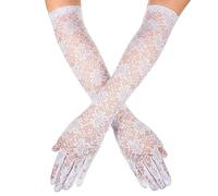 White Lace Gloves Women, Elegant Print Floral Sheer White Long Mittens Gloves, 19 in Elbow Length Lace Bridal Gloves for Wedding, Tea Party, 1920s Flapper Cosplay, Dress Cocktail Opera Parties