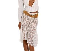 White Lace Midi Skirts for Women Floral Sheer Mesh Split Ruffle Swing Long Skirt Y2K Fairy Grunge Midi Skirt (White, M)