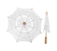 White Lace Parasol 2pcs Cotton Cloth and Wood Handle Bridal | Wedding Photography Prop, Elegant Classic Style, Ergonomic Grip, Versatile Dress up Accessory