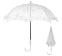 White Lace Parasol Umbrella, Decorative Prop for Wedding Stage Photography | Steel Frame, Plastic J-handle, Floral Canopy, Ruffled Edge, Vintage Styling, Costume Dress-Up, 50x50x45cm