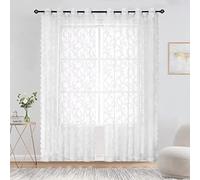 White Lace Sheer Curtains for Bedroom 108" Classic White Rose Embroidered Semi Sheer Curtains Floral Knitted Light Filtering & Privacy Sheer Drapes for Apartment/Hotel, Grommet Top, 55" w 1 Pair