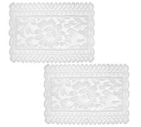White Lace Table Runner, 2 Pcs 18.1x12.6in /46cmx32cm Washable Rectangle Lace Placemats Reusable Peony Pattern Doilies for Tables Wedding Tea Party Decor Kitchen