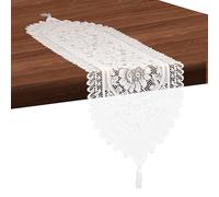 White Lace Table Runner 50 x 13.19 Inch Doilies for Tables Crochet Dresser Scarf Vintage Polyester Desk Runner Cover for Bedroom Furniture Protector