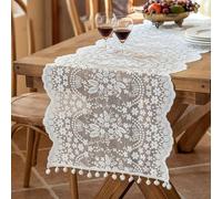 White Lace Table Runner,Floral Embroidered Dinner Table Cover for Wedding Party Decor Birthday Party Cake Decorations