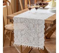 White Lace Table Runner,Floral Embroidered Dinner Table Cover for Wedding Party Decor Birthday Party Cake Decorations
