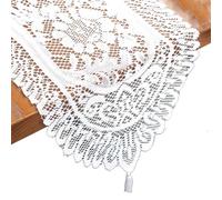 White Lace Table Runner With Tassels 33x91CM Vintage Elegant Floral Small Coffee Dressing Table Flag Embroidered Lace Top Decoration For Wedding Festival Table Center Decoration Home Desk Decoration