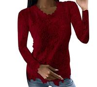 White Lace Tops for Women UK - Ladies Blouses Going Out Elegant 2026 Summer Floral Lace Eyelet Shirts Crew Neck Ruffle Long Sleeve Plain Tee Shirts Casual Party Tunic Tops