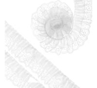 White Lace Trim, 10 Yards 5cm Double Layer Ruffle Ribbon Gathered Tulle Edging, White Laces Ribbon for DIY Sewing Crafts Dress Embellishments, Gift Wrapping
