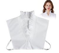 White Lace V-Neck Detachable Collar for Women, Ruffle False Shirt Collar, Half Shirts Collar Blouses, Faux Victorian Blouse Insert, Inserts Elegant Ruffle, Adjustable Fake Collar Accessory for Outfits