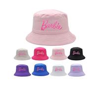 (White) Ladies Barbie Pink Bucket Hat For Women Barbie Pink Cap Fisherman Fishing Bucket Hat Embroidered Cap Hat 8colors 100% Cotton