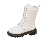 White Ladies Elevated Round Toe Style Boots Large Measurements Fall Winter Time Cozy Height Boost Side Zipper Ankle Boots for Outdoor Activities