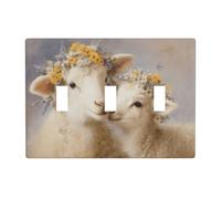 White Lamb and Mother Wearing Flower Crowns Light Switch Cover | 3 Gang Triple Toggle Wall Plate Switchplate Electrical Faceplate For Bathroom Kitchen Bedroom