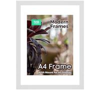 WHITE Large A4 Picture Poster Frame Size 21 X 29.7cm, 210 X 297mm with White mount for Image, Photo, Artwork, or Print Size A5, 15 X 20cm, 150 X 200mm [WHITE A4/A5 Frame]