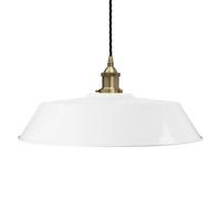 White Large Chancery Painted Dome Pendant Light With Antique Brass Lamp Holder And Black Twisted Cable - Se Home