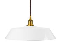 White Large Chancery Painted Dome Pendant Light With Antique Gold Lamp Holder And Brown Twisted Cable - Se Home
