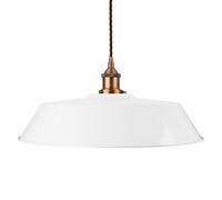 White Large Chancery Painted Dome Pendant Light With Matt Antique Copper Lamp Holder And Brown Twisted Cable - Se Home