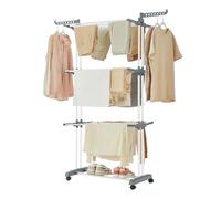 (White) Large Clothes Airer, Foldable Clothes Drying Rack Laundry 4-Tier, Moveable Clothes Horse, 64 x 126 x 172 cm, Stainess Steel, Folding Wings