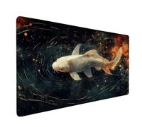 White Large Gaming Mouse Pad 63x31.5x0.12 Inch Extended Mouse Mat Fish, Desk Mat XXL with Waterproof and Stitched Edges, Non-Slip Rubber Base for Stable Grip on Smooth Surfaces, for Office, Model 195