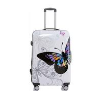 (White, Large) Hampton & Stewart Butterfly Hard Shell Suitcase