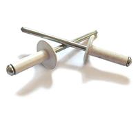 White Large Head Flange Pop Rivets, Blind Open Type, 3.2mm, 4.0mm & 4.8mm Diameter Sizes, 20, 50, 100 Pack (4.0 X 10mm Pack of 50)