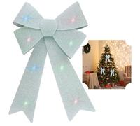 White Large Light Up Christmas Bow Decoration, 8 Warm Multicolor LEDs Lights Glitter Bow for Door Tree Topper Display Xmas Home Indoor Outdoor Décor, Size - 43cm