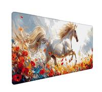 White Large Mouse Mat 800x400x3mm, Horse Extended Mouse Pad with Stitched Edges, Gaming Mousepad with Soft Smooth Surface, Desk Mat for Desk Accessories and Office Accessories, Gifts for Men 1-5001
