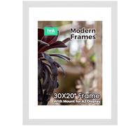 WHITE Large Picture Poster Frame Size 20 X 30 inch, 50.8 X 76.2cm, 508 X 762mm with White mount for Image, Photo, Artwork, or Print Size A2, 16 X 24 inches, 42 X 60cm, 420 X 600mm [WHITE Frame]