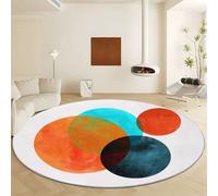 White Large Round Area Rugs for Living Room Diameter 100 cm, Bohemian Style Geometric Circles Soft Fluffy Printed Carpet - Short Pile Non Slip Washable Machine Rug for Bedroom Entryway