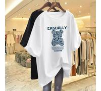 (white, Large) "Women's Dark Green Cartoon Bear Oversized Short-Sleeve T-Shirt, Trendy European Spring/Summer 2023 Collection"