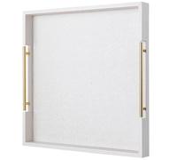 White Leather Large Ottoman Tray for Living Room,Stylish Square Decorative Tray for Coffee Table,Versatile Serving Trays with Handles for Party