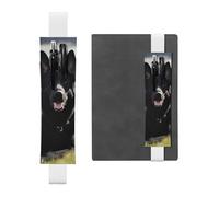 White Leather Pen Holder Bookmark BROLEO Black German Shepherd Dog Printed Adjustable Elastic Band 8.3-1.8 in Suitable for Most notebooks Diaries