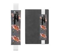 White Leather Pen Holder Bookmark BROLEO Blooming Lilies Printed Adjustable Elastic Band 8.3-1.8 in Suitable for Most notebooks Diaries