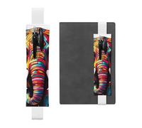 White Leather Pen Holder Bookmark BROLEO Colorful Elephant Printed Adjustable Elastic Band 8.3-1.8 in Suitable for Most notebooks Diaries