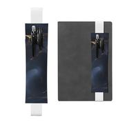 White Leather Pen Holder Bookmark BROLEO Dark Blue Marble Printed Adjustable Elastic Band 8.3-1.8 in Suitable for Most notebooks Diaries