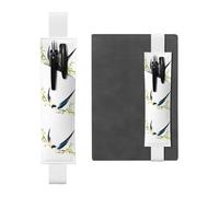 White Leather Pen Holder Bookmark BROLEO Flower Swallow on a Branch Printed Adjustable Elastic Band 8.3-1.8 in Suitable for Most notebooks Diaries
