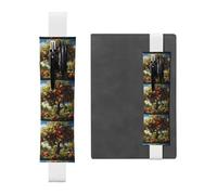 White Leather Pen Holder Bookmark BROLEO Harvest Fruit Trees Printed Adjustable Elastic Band 8.3-1.8 in Suitable for Most notebooks Diaries