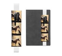 White Leather Pen Holder Bookmark BROLEO Horse Meets Dog Printed Adjustable Elastic Band 8.3-1.8 in Suitable for Most notebooks Diaries