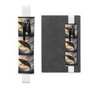 White Leather Pen Holder Bookmark BROLEO Jumping Whale Printed Adjustable Elastic Band 8.3-1.8 in Suitable for Most notebooks Diaries