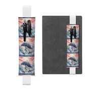 White Leather Pen Holder Bookmark BROLEO Killer Whales in The Waves Printed Adjustable Elastic Band 8.3-1.8 in Suitable for Most notebooks Diaries