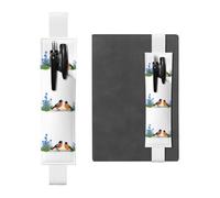 White Leather Pen Holder Bookmark BROLEO Little Oriole in a Blue Flowerbed Printed Adjustable Elastic Band 8.3-1.8 in Suitable for Most notebooks Diaries
