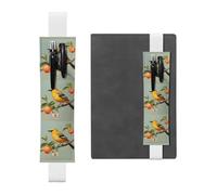 White Leather Pen Holder Bookmark BROLEO Little Oriole on Peach Printed Adjustable Elastic Band 8.3-1.8 in Suitable for Most notebooks Diaries