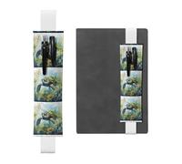 White Leather Pen Holder Bookmark BROLEO Little Turtle in The Seaweed Printed Adjustable Elastic Band 8.3-1.8 in Suitable for Most notebooks Diaries