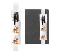 White Leather Pen Holder Bookmark BROLEO Little White Rabbit Riding a Wooden Horse Printed Adjustable Elastic Band 8.3-1.8 in Suitable for Most notebooks Diaries
