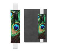 White Leather Pen Holder Bookmark BROLEO Peacock Feathers Printed Adjustable Elastic Band 8.3-1.8 in Suitable for Most notebooks Diaries